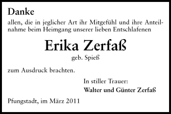 Traueranzeige von Erika Zerfaß von Echo-Zeitungen (Gesamtausgabe)
