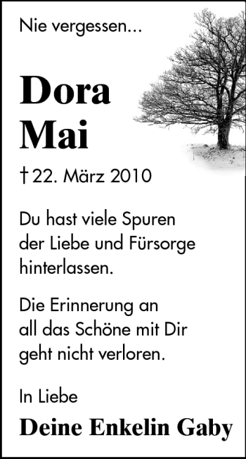 Traueranzeige von Dora Mai von Starkenburger Echo