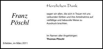Traueranzeige von Franz Pöschl von Darmstädter Echo, Odenwälder Echo, Rüsselsheimer Echo, Groß-Gerauer-Echo, Ried Echo