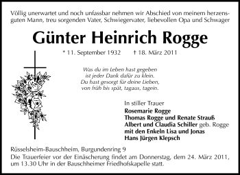 Traueranzeige von Günter Heinrich Rogge von Rüsselsheimer Echo, Groß-Gerauer-Echo, Ried Echo