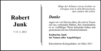 Traueranzeige von Robert Junk von Rüsselsheimer Echo, Groß-Gerauer-Echo, Ried Echo
