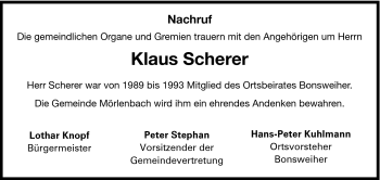 Traueranzeige von Klaus Scherer von Starkenburger Echo