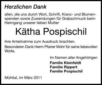 Traueranzeige von Kätha Pospischil von Echo-Zeitungen (Gesamtausgabe)
