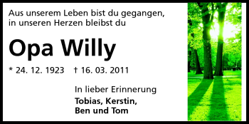 Traueranzeige von Willig Uhrig von Odenwälder Echo