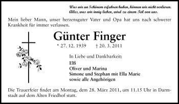 Traueranzeige von Elfriede Finger von Darmstädter Echo, Odenwälder Echo, Rüsselsheimer Echo, Groß-Gerauer-Echo, Ried Echo