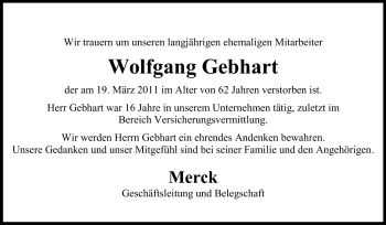 Traueranzeige von Wolfgang Gebhart von Echo-Zeitungen (Gesamtausgabe)