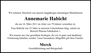 Traueranzeige von Annemarie Habicht von Echo-Zeitungen (Gesamtausgabe)