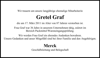 Traueranzeige von Gretel Graf von Echo-Zeitungen (Gesamtausgabe)