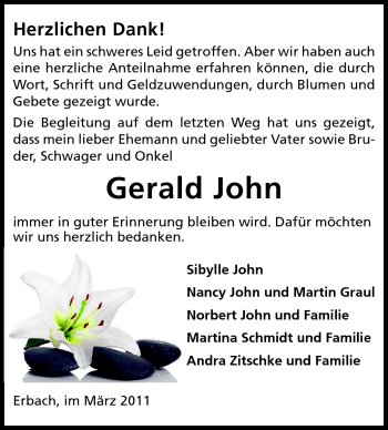 Traueranzeige von Gerald John von Odenwälder Echo