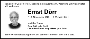 Traueranzeige von Ernst Dörr von Echo-Zeitungen (Gesamtausgabe)