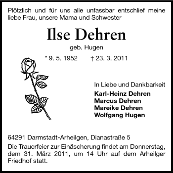 Traueranzeige von Ilse Dehren von Echo-Zeitungen (Gesamtausgabe)