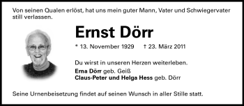 Traueranzeige von Ernst Dörr von Echo-Zeitungen (Gesamtausgabe)