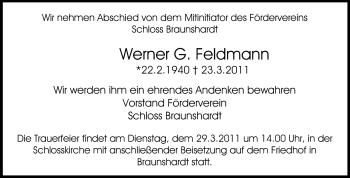 Traueranzeige von Werner G. Feldmann von Echo-Zeitungen (Gesamtausgabe)