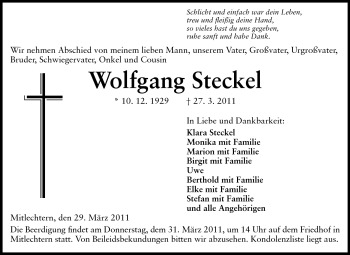 Traueranzeige von Wolfgang Steckel von Starkenburger Echo