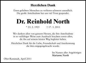 Traueranzeige von Reinhold North von Echo-Zeitungen (Gesamtausgabe)