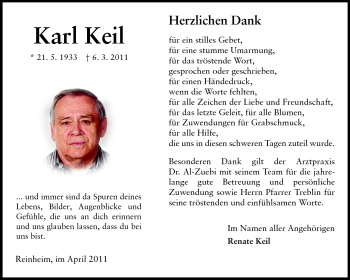 Traueranzeige von Karl Keil von Darmstädter Echo, Odenwälder Echo, Rüsselsheimer Echo, Groß-Gerauer-Echo, Ried Echo