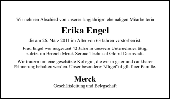 Traueranzeige von Erika Engel von Echo-Zeitungen (Gesamtausgabe)