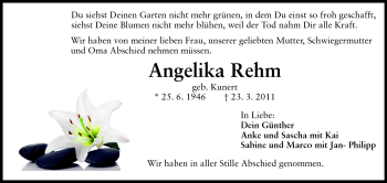 Traueranzeige von Angelika Rehm von Darmstädter Echo, Odenwälder Echo, Rüsselsheimer Echo, Groß-Gerauer-Echo, Ried Echo