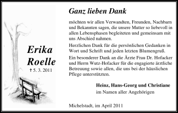 Traueranzeige von Erika Roelle von Odenwälder Echo