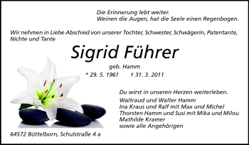 Traueranzeige von Sigrid Führer von Rüsselsheimer Echo, Groß-Gerauer-Echo, Ried Echo
