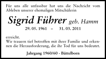 Traueranzeige von Sigrid Führer von Rüsselsheimer Echo, Groß-Gerauer-Echo, Ried Echo