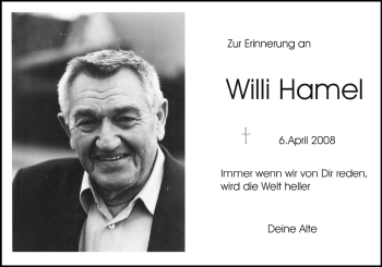 Traueranzeige von Willi Hamel von Echo-Zeitungen (Gesamtausgabe)