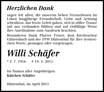 Traueranzeige von Willi Schäfer von Odenwälder Echo