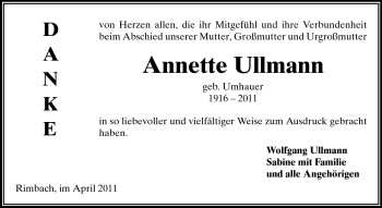Traueranzeige von Annette Ullmann von Starkenburger Echo