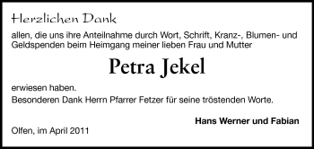Traueranzeige von Petra Jekel von Odenwälder Echo