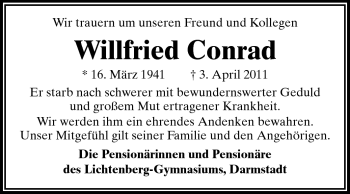 Traueranzeige von Willfried Conrad von Echo-Zeitungen (Gesamtausgabe)