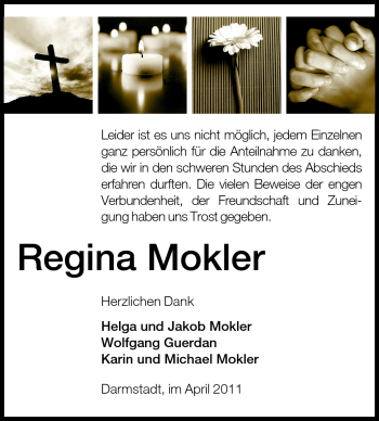 Traueranzeige von Regina Mokler von Echo-Zeitungen (Gesamtausgabe)