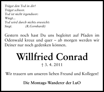 Traueranzeige von Willfried Conrad von Echo-Zeitungen (Gesamtausgabe)