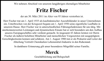 Traueranzeige von Fritz Fischer von Echo-Zeitungen (Gesamtausgabe)