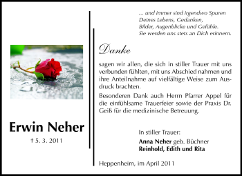 Traueranzeige von Erwin Hans Neher von Starkenburger Echo