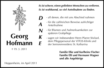 Traueranzeige von Georg Hofmann von Starkenburger Echo