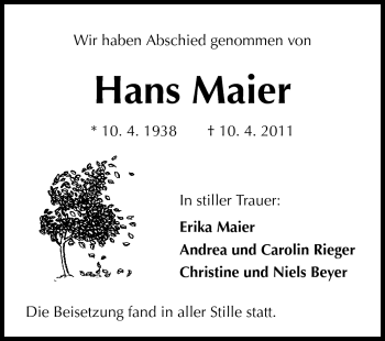 Traueranzeige von Hans Maier von Starkenburger Echo