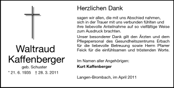 Traueranzeige von Waltraut Kaffenberger von Odenwälder Echo
