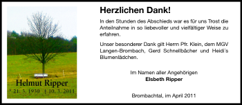 Traueranzeige von Helmut Ripper von Odenwälder Echo