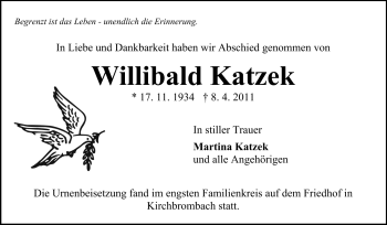 Traueranzeige von Willibald Katzek von Odenwälder Echo