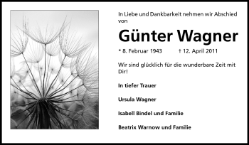 Traueranzeige von Günter Wagner von Darmstädter Echo, Odenwälder Echo, Rüsselsheimer Echo, Groß-Gerauer-Echo, Ried Echo