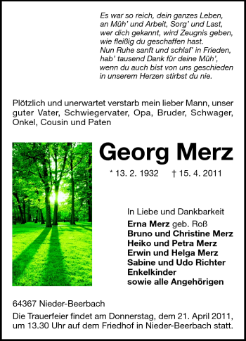 Traueranzeige von Georg Merz von Echo-Zeitungen (Gesamtausgabe)