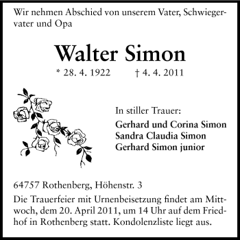 Traueranzeige von Walter Simon von Odenwälder Echo