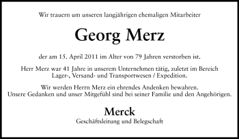 Traueranzeige von Georg Merz von Darmstädter Echo, Odenwälder Echo, Rüsselsheimer Echo, Groß-Gerauer-Echo, Ried Echo