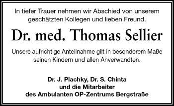 Traueranzeige von Thomas Sellier von Echo-Zeitungen (Gesamtausgabe)