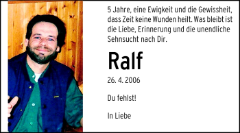 Traueranzeige von Ralf - von Rüsselsheimer Echo, Groß-Gerauer-Echo, Ried Echo