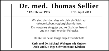 Traueranzeige von Thomas Sellier von Echo-Zeitungen (Gesamtausgabe)