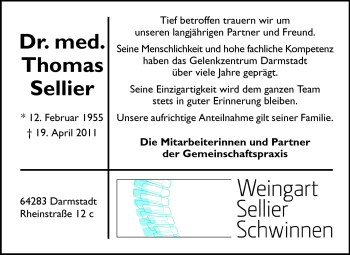 Traueranzeige von Thomas Sellier von Echo-Zeitungen (Gesamtausgabe)