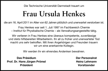 Traueranzeige von Ursula (Ulla) Henkes von Echo-Zeitungen (Gesamtausgabe)