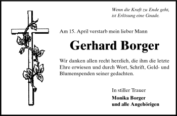Traueranzeige von Gerhard Borger von Rüsselsheimer Echo, Groß-Gerauer-Echo, Ried Echo