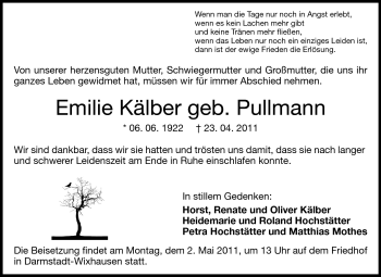 Traueranzeige von Emilie Kälber von Echo-Zeitungen (Gesamtausgabe)